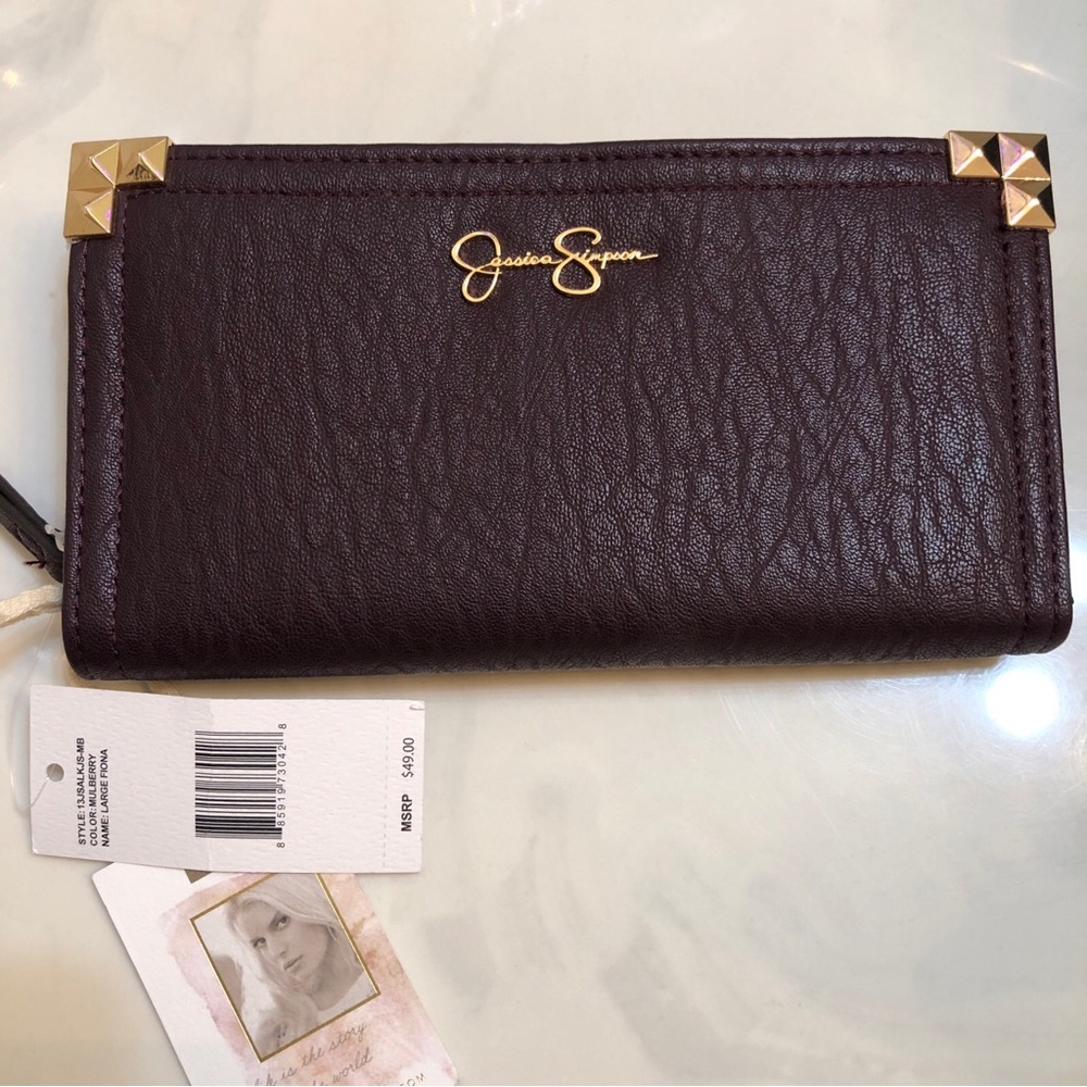 Jessica Simpson Large Fiona Faux Leather Wallet Color Mulberry NWT